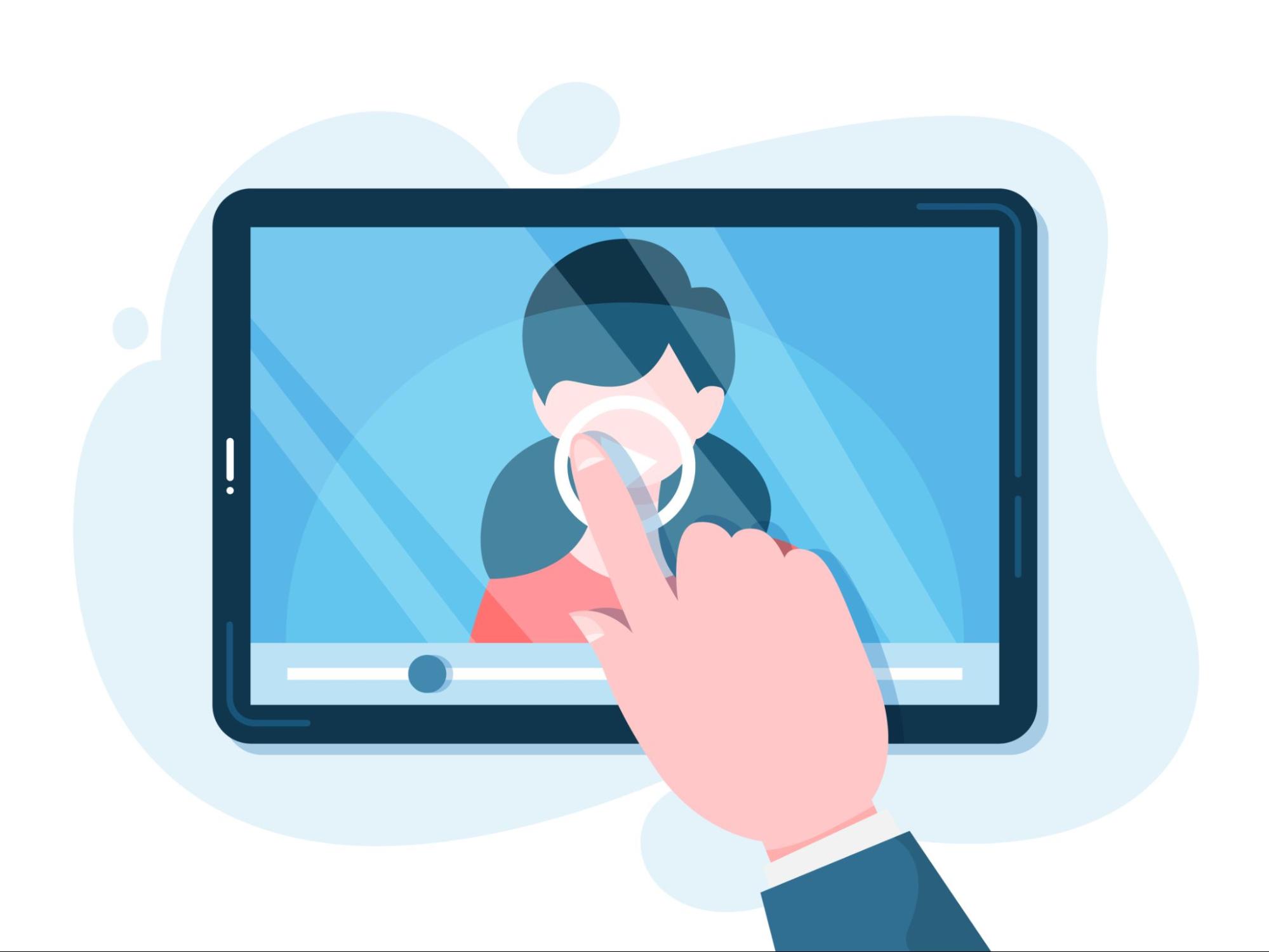 人が動画を再生する様子のイラスト