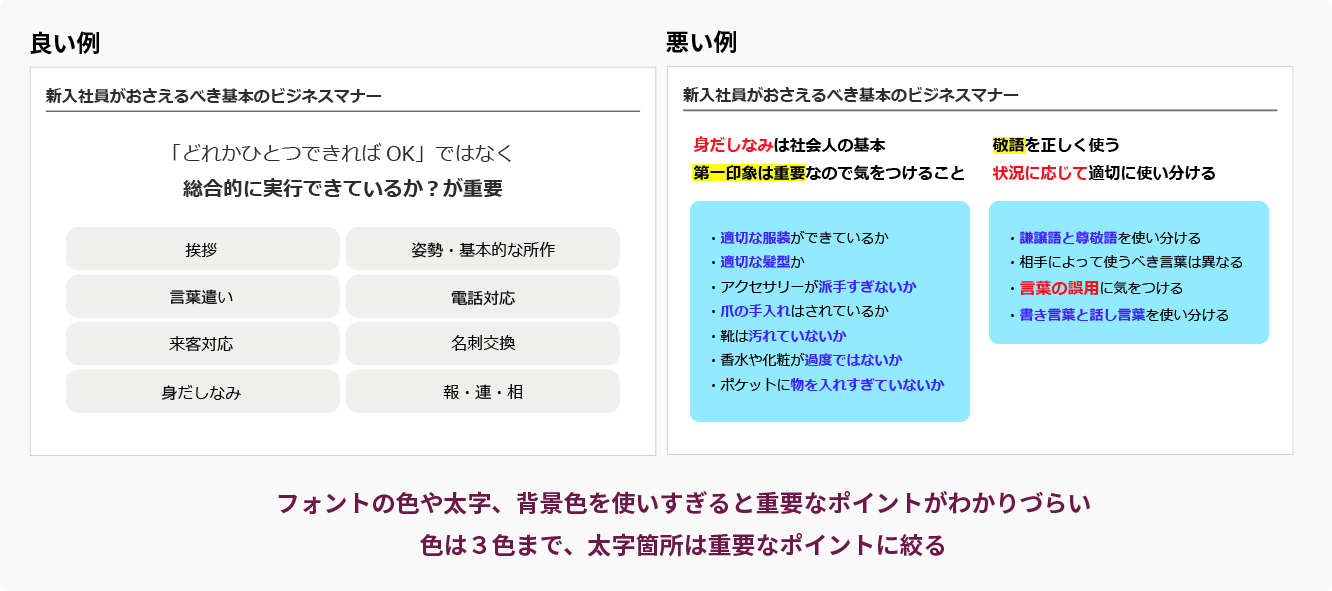 色やフォントの種類や装飾は最低限にする(2枚目)